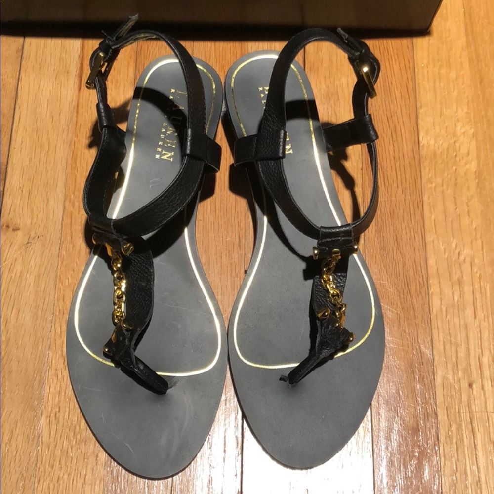 Ralph Lauren Black Leather Thong Sandals